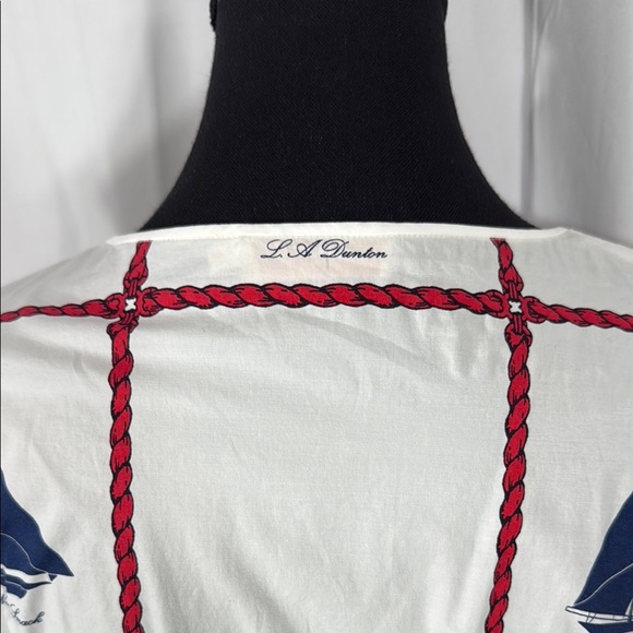 Tory Burch Sail Print Smocked-Waist Sundress White/Navy Cap-Sleeve – Size 6 - Picture 9 of 11